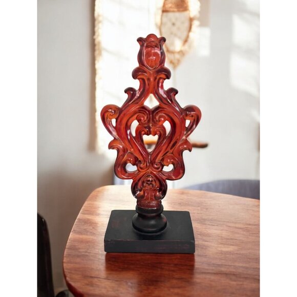 Vintage Decorative Fleur de Lis Finial On Wooden Base - Picture 4 of 7
